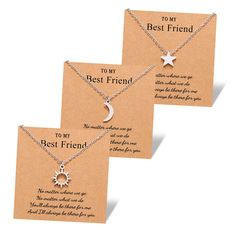 PRICES MAY VARY. The Meaning -- “Sun for morning, moon and star for night, and we are friends for day&night”, these dainty sun and moon necklaces symbolize our eternal friendship. Share with your besties/sisters/ best friends, remind them you are with them no matter how far you are. When you miss me, just look up at the sky, I will always be there for you no matter what happens. Size -- Tiny pendant size: 0.39in, the necklace length is 18"+2" adjustable Rolo chain, no worry about the size. And t 3 Best Friends, Go Best Friend, Love You Friend, Sun And Moon Necklace, Best Friends Sister, Tiny Pendant, Christmas Gifts For Sister, Friendship Necklace, Bff Necklaces