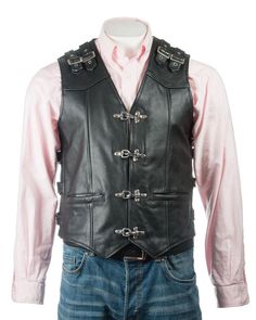 Handmade Men's Genuine Leather Heavy Zipper Buckled Rocker Biker Motorcycle Vintage Waistcoat Vest - Handmade Genuine Leather Custom Vest *return policy* We do not compromise on quality and comfort. Return and Refund Policy: If you are not completely satisfied with your purchase for any reason, you received damaged, faulty product or you did not receive the size that you originally ordered, just send it back to our return address and we will issue you a refund/replacement once receiving the item Gothic Fitted Biker Jacket For Biker Events, Fitted Gothic Biker Jacket For Biker Events, Biker Jacket With Belt Loops For Biker Events, Biker Jacket With Belt Loops, Punk Style Winter Vest For Biker Events, Gothic Leather Jacket For Biker Events, Vintage Waistcoat, Vest Handmade, Motorcycle Vintage