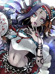 an anime character holding two clocks in her hands