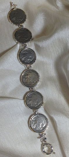 Vintage - Genuine American Indian Sterling Silver Coin Bracelet - Six Coin Sterling Silver Bracelet Silver Coin-shaped Engraved Bracelets, Silver Bracelets With Coin Pendant As Gift, Silver Bracelets With Coin Pendant For Gift, American Coins, Coin Bracelet, Classic Bracelets, Silver Coins, Vintage Sterling Silver, Sterling Silver Bracelets