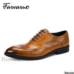 Russoo - Classic Mens Wing-tip Brogue Leather Oxford Shoes: Sophisticated Pointed Toe Design for Formal Events, Wedding Celebrations, and Office Attire in Elegant Light Brown - Ideal Valentines Day Gesture Oxford Dress Shoes, Leather Oxford Shoes, Office Attire, Style Minimalist, Toe Designs, Formal Shoes, Mens Big And Tall, San Valentino, Celebrity Weddings