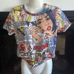 Nwot Comic Crop Top A Shirt Storynot In English But It’s Cute Retro Summer Tops With Character Print, White Pop Culture Tops With Funny Print, White Pop Culture Top With Funny Print, Pop Culture White Tops With Funny Print, Trendy Multicolor Funny Print Top, Summer Pop Culture Tops With Funny Print, Summer Pop Culture Top With Funny Print, Pop Culture Printed Summer Tops, Pop Culture Funny Print Summer Top