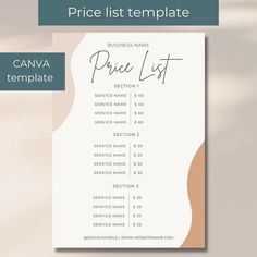 a price list for a business card with the words price list written in black and white