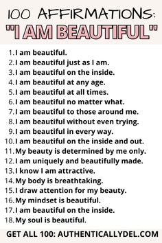 I am beautiful affirmations Tough Love Quotes, 100 Affirmations, Women Affirmations, Affirmations Wall