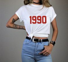 If you are a 90s lover that is for you! 1990 Shirt is available on the sizes SMALL MEDIUM LARGE XLARGE 90s Inspired Crew Neck T-shirt For Birthday, 90s Inspired Summer Birthday T-shirt, 90s Letter Print Tops For Birthday, 90s Inspired Letter Print Top For Birthday, Graphic Tee Aesthetic, Birthday Graphic, Womens Knit Dresses, Simple Graphic, Linen Pants Women