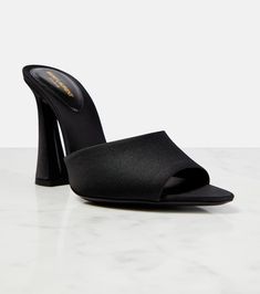 Suite 105 Satin Sandals in Black - Saint Laurent | Mytheresa Satin Sandals, Together We Can, Wide Straps, Lining Fabric, Black Sandals, A Box, Open Toe, Saint Laurent, Color Design