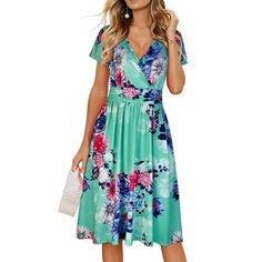 Fantaslook Dresses for Women Summer Casual Short Sleeve V-Neck Floral Party Dress with Pockets This womens dresses feature is with high quality fabric, lightweight, breathable, stretchy, soft, comfortable to touch and wear. loose fit and casual style, V neck, floral print with both side pockets, flowy and swing, flattering dresses to hide tummy. Summer dresses for women are the ideal combination between elegant and casual. The v-neck party dress will great to worn with pumps for daytime or with Summer Items, Women Summer Casual, Floral Party Dress, Floral Party, Casual Summer Shorts, Flattering Dresses, Dress With Pockets, Floral Midi Dress, Summer Dresses For Women