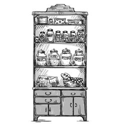 an old wooden cabinet with jars and other items in it - miscellaneous objects / objects illustrations