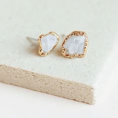 Moonstone Studs for Sale | Women’s June Birthstone Earrings | Dani Barbe Raw Moonstone, Boho Necklaces, Raw Stone Jewelry, Hammered Hoop Earrings, Birthstone Earrings, Tiny Stud Earrings, Moonstone Earrings