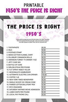 the price is right 1950's printable poster for sale in pink and grey