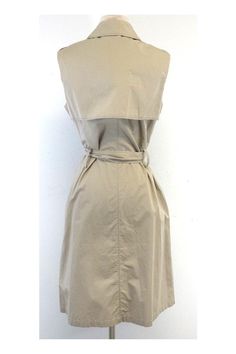 Size 8 FR 42 Tan Trench Dress Body 100% Cotton Buttons on front Waist Belt Side pockets Shoulder to Hem 39.5" Classic Sleeveless Dress With Pockets, Classic Knee-length Dress With Pockets, Formal Cotton Dresses With Pockets, Spring Workwear Midi Dress With Side Pockets, Paule Ka, Trench Dress, Body Dress, Casual Work, Work Casual