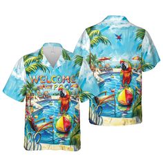 Welcome To The Pool Hawaiian Shirt Summer Hawaiian Shirt Tiki Tai Tiki Shirt Summer Shirts Pool Party Shirt Family Shirt Vacation is an ideal summer wardrobe staple, perfect for leisurely vacations to tropical destinations where a light and airy outfit is a must-have. Summer Fashion Hawaiian for Dad/Son/Boyfriend on Birthday, bachelor party, Pool Party, Summer Vacation... Our shirts are crafted from high-quality polyester fabric that is both soft and lightweight, ensuring comfort for all-day wea Hawaiian Top With Graphic Print And Camp Collar, Hawaiian Graphic Print Top With Camp Collar, Hawaiian Camp Collar Top With Graphic Print, Hawaiian Camp Collar Graphic Print Tops, Hawaiian Collared Printed Tops, Multicolor Cotton Hawaiian Shirt With Sublimation Print, Multicolor Graphic Print Shirt For Vacation, Collared Tops With All Over Print For Vacation, Multicolor Vacation Shirt With All Over Print