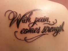 the back of a woman's shoulder with writing on it that says work from comes through