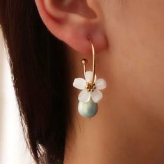 This Unique Pair Is A Wonderful Addition To Your Wardrobe And Your Style; Sure To Get Lots Of Compliments! Gsumpk50c00jn3m Pressed Flower Clay Earrings, Spring Hoop Earrings With Flower Charm, Blue Hoop Earrings For Spring, Elegant Spring Flower Hoop Earrings, White Hoop Earrings For Spring Party, Elegant Flower Hoop Earrings For Summer, Floral Hoop Earrings For Spring Wedding, Summer Flower Charm Hoop Earrings, Elegant Summer Hoop Flower Earrings