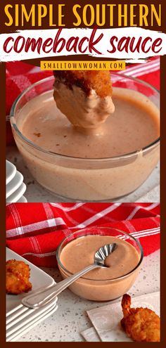 a bowl filled with some kind of sauce next to another bowl full of dipping sauce