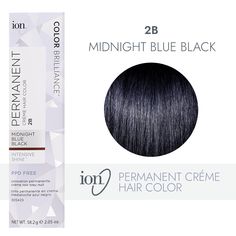 ion Color Brilliance Permanent Creme Hair Color utilizes pure ionic micro pigments for deeper, more intense color. Ion Midnight Blue Black Permanent Creme Hair Color | Blue | 2.05 FL oz. | Sally Beauty Best Black Hair Dye, Blue Black Hair Dye, Ion Hair Colors, Ion Color Brilliance, Grey Hair Coverage, Blue Black Hair, Arctic Fox Hair Color, Dramatic Hair, Black Hair Dye