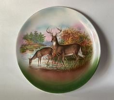 two deer standing next to each other on a plate