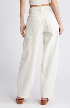 Hit refresh on white-jeans season with a with a sturdy, all-cotton denim pair turned out in a trending tapered silhouette with diagonal seaming. 30" inseam; 17" leg opening Zip fly with button closure Five-pocket style 100% cotton Machine wash, tumble dry Imported Wide Leg Jeans, White Vintage, Leg Jeans, White Jeans, Wide Leg, Nordstrom, Turn Ons, Quick Saves, White