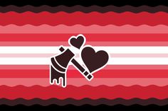 two hearts are on top of a red and white striped background