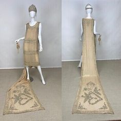 1920’s Cocktail Dress, 1920s Dresses Real, 1920s Fashion Costume, Art Deco Dress 1920s, Lawn Party Ideas, 1920s Daywear, Flapper Gown, 1930's Makeup, Wedding Gown Train