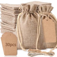 PRICES MAY VARY. Quantity: 30pcs burlap gift bags (appr. 4x6 inch) and 30pcs gift tags (appr. 1.8x2.7 inch) Material: Our burlap bag is made from high quality burlap, Eco-friendly, durable, washable and reusable. Elaborately crafted: Each gift bag adds a soft inner layer to protect items from scratches. Each burlap bag features a drawstring design, making it easier to put items in or out of the bag, keeping items clean. Wide applicable range: Our drawstring gift bag perfect for store seed, goodi Jute Tas, Burlap Gift Bags, Small Drawstring Bag, Retail Bags, Burlap Bags, Jewelry Pouches, Wedding Gift Bags, Sack Bag, Wedding Favor Bags