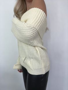 Details: Off the shoulder sweater Knit Balloon sleeves Size + Fit: Model is 5'4 Wearing size small Fabric + Care: 100% acrylic Shipping + Return: Free US ground shipping on orders $100+ We offer free returns and a refund in the form of store credit with items not worn within 10 days of delivery For more info on returns visit our returns page White Off-shoulder Fall Sweater, Trendy Off-shoulder Knit Sweater, Beige Off-shoulder Winter Tops, Oversized Off-shoulder Fall Sweater, Off-shoulder Soft Knit Sweater, Cream Off-shoulder Top For Fall, Soft Knit Off-shoulder Sweater, Winter Off-shoulder Sweater, Cozy Off-shoulder Winter Tops