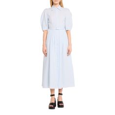 Gabriela Hearst "Maude" shirtdress with topstitch boning detail  Point collar; concealed button front Structured elbow-length short sleeves Detachable self-belt Midi length A-line silhouette Cotton Made in Italy Fitted Button-up Belted Dress For Daywear, Fitted Belted Dress With Button Closure For Spring, Fitted Daywear Dress With Belted Cuffs, Classic Fitted Belted Dress For Daywear, Fitted Short Sleeve Midi Dress With Placket, Fitted Midi Dress With Placket And Short Sleeves, Fitted Dress With Belted Cuffs, Fitted Dresses With Belted Cuffs For Daywear, Belted Fitted Shirt Dress With Spread Collar