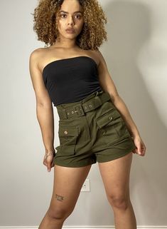 Diva Shorts - Olive Summer Cargo Style Shorts, Trendy Summer Cargo Shorts, Trendy Short Skort With Belt Loops, High-waisted Cargo Shorts For Summer, Summer Knee-length Cargo Shorts With Belt Loops, Trendy High-waisted Skort With Pockets, High Waist Cargo Style Summer Shorts, High Waist Summer Cargo Style Shorts, Spring High-waisted Cargo Shorts