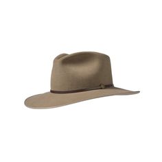 Stetson Wolf Canyon Hat in Birch Side View Classic Winter Panama Hat With Curved Brim, Classic Solid Color Fur Felt Hat, Classic Wide Brim Fur Felt Hat, Classic Winter Travel Hats, Classic Fitted Top Hat For Outdoor, Classic Brimmed Felt Hat For Travel, Classic Brimmed Fur Felt Panama Hat, Classic Brimmed Panama Hat In Fur Felt, Winter Fur Felt Panama Hat With Flat Brim