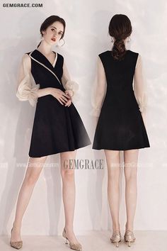 Special V-neck Collar Flare Black Party Dress Short With Sleeves Ref#HTX97081 at GemGrace. #HomecomingDresses Shop now to get $10 off. Pro custom-made service for wedding dress, formal dress. View Homecoming Dresses,Wedding Guest Dresses,Short Homecoming Dresses,Black Homecoming Dresses,Long Sleeve Homecoming Dresses,Modest Homecoming Dresses,Semi Formal Dresses for more ideas. Click to shop now! #BuyableHomecomingDresses Black V-neck Evening Dress, Chic Black V-neck Dress With Surplice Neckline, Elegant Mini Dress With Surplice Neckline For Party Season, Elegant Short Sleeve V-neck Party Dress, Fitted Black V-neck Cocktail Dress, Black A-line V-neck Dress For Evening, Black V-neck Dress For Summer Formal Occasions, Fitted Black A-line V-neck Dress, Black Fitted A-line V-neck Dress