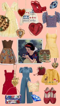 Snow White #disneyprincess #disney #snowwhite #outfitinspo #outfit #disneybound #princess #disneyfashionseries #red #yellow #cottagecore Disney Princess Cottagecore, Modern Day Snow White Outfits, Disney Princess Lookbook, Yellow Disney Characters, Disneycore Outfits, Snow White Cottagecore, Disney Bounding Snow White, Disney Princess Outfits Aesthetic, Snow White Aesthetic Outfit