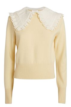 Characterised by a vintage inspired look, this Sandro wool sweater is imagined in a straight cut with a round neckline. As timeless as it is unique, this Parisian-infused design is fashioned entirely from sumptuously soft organic wool, boasting a traditional-style embroidered collar and ribbed trims. Remove the detachable collar to reveal further versatility. Peter Pan collar. Long sleeves.                                                                                           Sandro Women's S Knitted Women Outfits, Peter Pan Collar Sweater, Ideal Wardrobe, Embroidered Collars, Detachable Collar, Baby Style, Chunky Knit Cardigan, Collar Sweater, Women Outfits