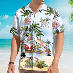 This custom Hawaiian shirt is a great gift idea, as well as a loose and comfy outfit that will keep you cool during the hot summer months. Coming up with a surprise for your loved ones is up to you. This present is appropriate for any occasion, and the receivers will surely love it! Product details: Material: Polyester fabric Feature: Featuring a spread collar, printed pattern all over the shirt, a front button fastening, short sleeves and a relaxed shape. The design is printed with new age printing technology, direct garment. It is printed with a water-soluble and eco-friendly ink. It is cured with a heat treatment process to ensure the color-fastness and lasting durability of the design. Care instruction: Machine wash cold with similar colors. Do not bleach, tumble dry low, do not iron, Summer Shirt With Relaxed Fit And Character Print, Summer Relaxed Fit Shirt With Character Print, Funny Character Print Shirt For Summer, Summer Crew Neck Shirt With Character Print, Summer Vacation Tops With Character Print, Casual Summer Tops With Character Print, Casual Relaxed Fit Shirt With Cartoon Print, Funny Cartoon Print Shirt For Summer, Funny Cartoon Print Summer Shirt