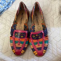 The Sizes Are In Mexican Sizes So Here Is A List Of The Sizes. 3= Size 6 25= Size 8 5= Size 8 6= Size 8.5 I Know It’s A Little Confusing But Please Dm And Ask If You Have Any More Questions Summer Festival Flats With Closed Toe, Multicolor Round Toe Flats For Spring, Casual Multicolor Sandals For Festival, Casual Multicolor Festival Sandals, Summer Festival Closed Toe Flats, Pink Bohemian Slip-on Sandals, Summer Festival Closed-toe Flats, Multicolor Bohemian Flats With Round Toe, Multicolor Slip-on Summer Flats