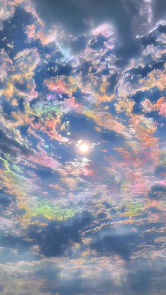 the sky is filled with colorful clouds and bright colors