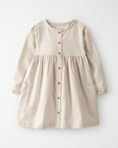 Toddler Organic Cotton Corduroy Button-Front Dress - Little Planet | Carter's Parent Dr, Girls Frocks, Planet Clothing, Mini Outfit, Long Sleeve Ruffle Dress, Cozy Dress, Button Front Dress, Corduroy Dress, Neutral Outfit