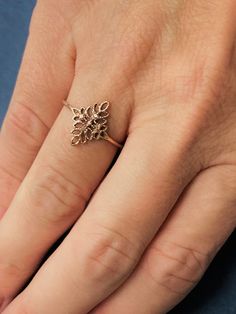 Lace ring. 14k Yellow gold Floral ring. Leaves gold ring. Filigree ring. dainty gold ring. gold ring. gift for her. gold jewelry. ▶▶This is a great ring to wear by itself, it sure stands out by it's own.. or it can be combined with your every day or festive jewelry for a smart individualist style. It fits both styles, casual and fancy for any occasion◀◀ ♥ About The Ring: The ring is made of solid 14K yellow\ white \rose gold. ♥ Shipping Info: All rings are packaged and shipped in a beautiful rin Rose Gold Sterling Silver Filigree Jewelry, Delicate Rose Gold Flower Ring, Dainty 14k Rose Gold Midi Rings, Delicate Stackable Rose Gold Sterling Silver Rings, Rose Gold Dainty Jewelry For Promise, Fine Jewelry In Rose Gold With Intricate Design, Dainty 14k Pink Gold Jewelry, Intricate Rose Gold Sterling Silver Jewelry, Dainty Rose Gold Promise Ring Jewelry