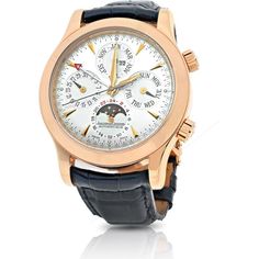 Jaeger-LeCoultre Rose Gold Men's Automatic Watch with Perpetual Calendar Elegant Yellow Gold Chronograph Automatic Watch, Timeless Yellow Gold Chronograph Watch For Formal Occasions, Elegant Formal Watch Accessories With Tachymeter, Luxury Formal Watch With Tachymeter, Elegant Chronograph Watch With Tachymeter For Formal Occasions, Elegant Yellow Gold Watch With Tachymeter, Elegant Chronograph Watch With Tachymeter, Elegant Business Chronograph Watch With Diamond Hour Markers, Elegant Yellow Gold Chronograph Watch For Business