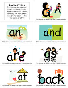 four different types of words with pictures on them