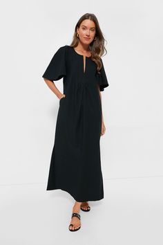 Black Finley Flutter Sleeve Maxi Dress | Pomander Place Tuckernuck Dress, Place Dress, Notched Neckline, Drop Off, Sleeve Maxi Dress, Flutter Sleeve Dress, Black Maxi, Maxi Dress With Sleeves, Flutter Sleeves