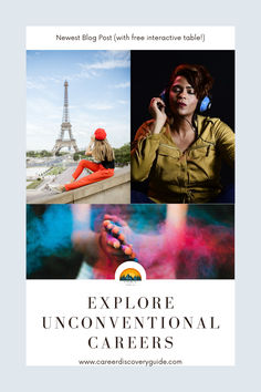 an advertisement with the words explore unconventional career on it and photos of women in front of the eiffel tower