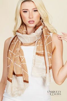 A Latte of Chic Scarf | Uniquely Claudia Boutique Shades Of Cream, Chic Scarf, Neutral Accessories, Chic Scarves, Polyester Scarf, Sarong, Head Scarf, Winter Scarf, Stripes Pattern