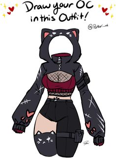 a drawing of a black cat in tights and boots with the caption draw your oc in this outfit