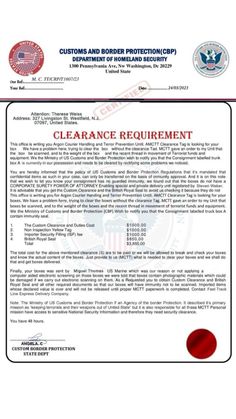 a document with the words clearance written in red and blue, on top of it