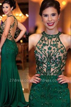 Halter illusion Crystal Beading Sheath Floor Length UK Evening Dresses | 27dress.co.uk Prom Dresses With Open Back, Emerald Prom Dresses, Cheap Evening Gowns, Green Evening Gowns, Fitted Prom Dresses, Mint Green Dress, Prom Dresses Sleeveless, Pearl Pink, فستان سهرة