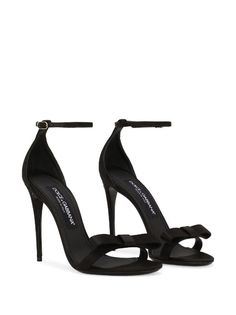 Dolce & Gabbana Keira 105mm Satin Sandals - Farfetch Black Heels White Background, Luxury Designer Heels, Black Designer Heels, Black High Heels Stilettos, Dolce And Gabbana Shoes, Luxury Heels, Heels Aesthetic, Satin Sandals, Dr Shoes