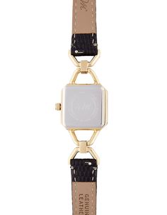 This luxurious watch has a clean and sophisticated look. The square watch dial features a minimalist design. If you look closely, the cut glass on the watch dial gives an added touch of style while the small watch face appears almost like a piece of jewelry. Wearing this piece will give you an eye-catching accessory that everyone will compliment. Ditch the big and bulky watches for this model which accentuates your elegance and femininity. Case color: Gold Case size: 22mm × 22mm Case thickness ( Luxurious Watch, Black And Gold Watch, Small Watch, Watch Dial, Square Watch, Gold Case, Black Watch, Gold Details, Cut Glass