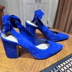 Lord & Taylor Cobalt Blue Sling Back Block Heels Size: 10/40 New Without Tags Original Price $99 Blue Ankle Strap Slingback Pumps With 4-inch Heel, Blue Slingback Pumps For Summer Evenings, Blue Pointed Toe Slingback Pumps For Spring, Chic Blue Slingback Pumps, Blue Slingback Pumps With Round Toe For Summer, Blue Slingback Heels With 4-inch Heel, Blue Round Toe Slingback Pumps For Summer, Chic Blue Slingback Pumps With Block Heel, Chic Blue Block Heel Slingback Pumps