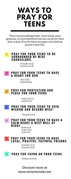 the ten ways to pray for teens info sheet with text overlaying it in black and white