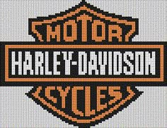 the harley davidson logo is shown on a cross - stitch pattern in orange and black